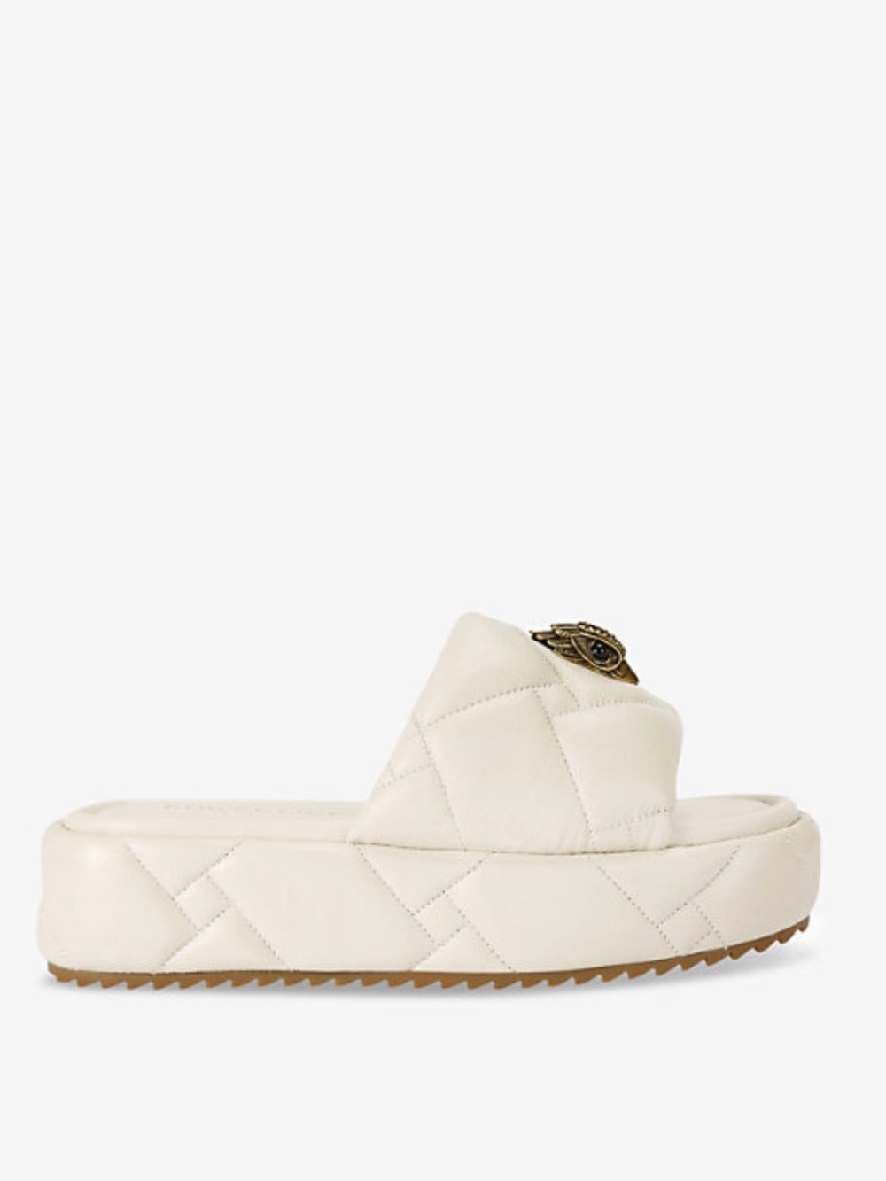 Kurt Geiger Cream Quilted Platform Slide with Metal Eye Detail